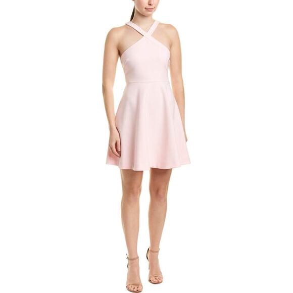 LIKELY Fit and Flare Dress Halter Neck Sleeveless Mini Skater Light Pink - Picture 3 of 10